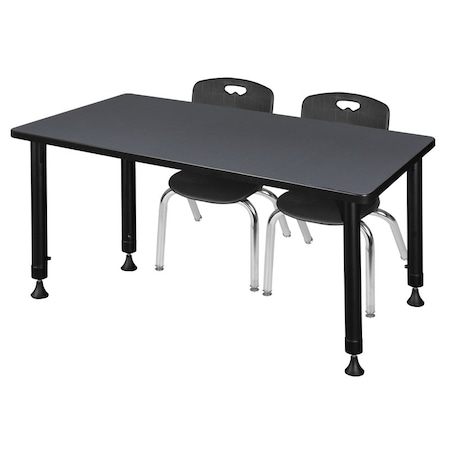 Regency Regency Kee 48 x 24 in. Adjustable Classroom Table- Grey & 2 Andy 12 in. Stack Chairs- Black MT4824GYAPBK45BK